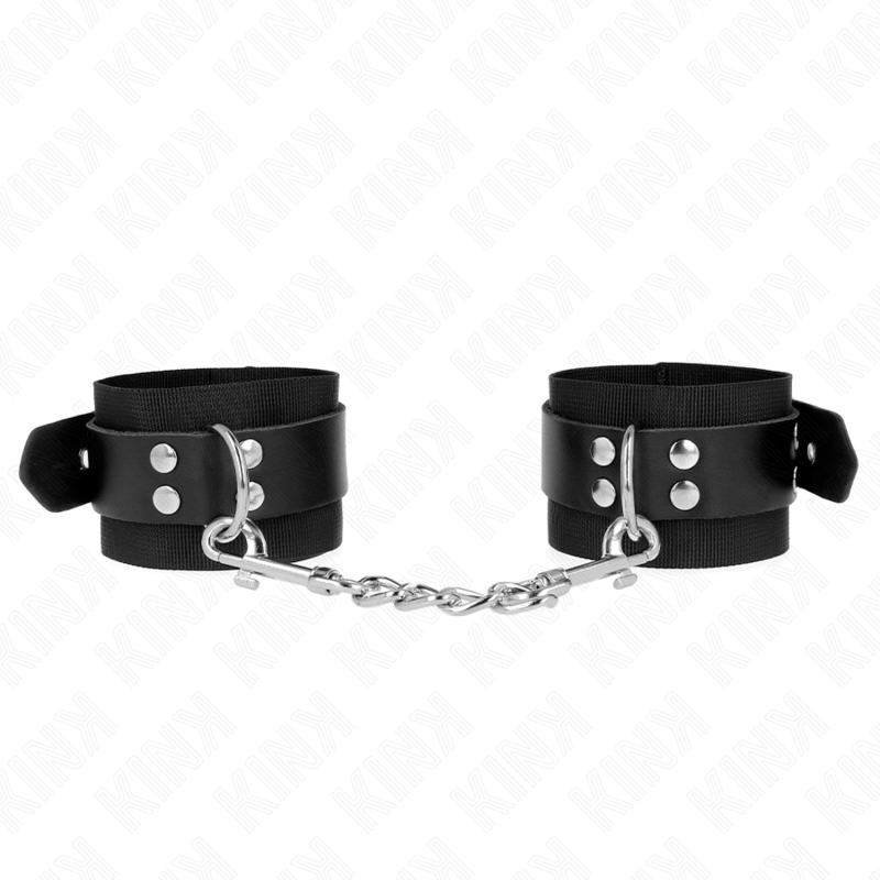 KINK - RESISTENZA DA POLSO IN NYLON NERO CON CINTURA IN PELLE NERA REGOLABILE 19 - 29 CM X 5,1 CM - KINK WRIST RESTRAINT - Intimo per le occasioni speciali | The Game Lingerie