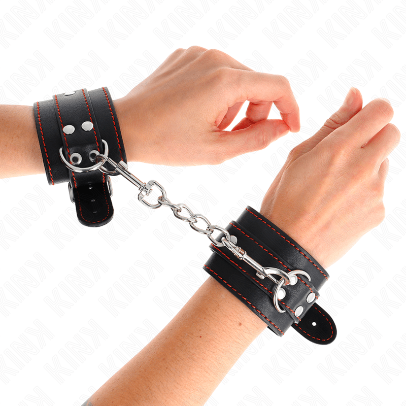 KINK - RESISTENZA DA POLSO NERA CON FODERA ROSSA REGOLABILE 20 - 28 CM X 5,5 CM - KINK WRIST RESTRAINT - Intimo per le occasioni speciali | The Game Lingerie