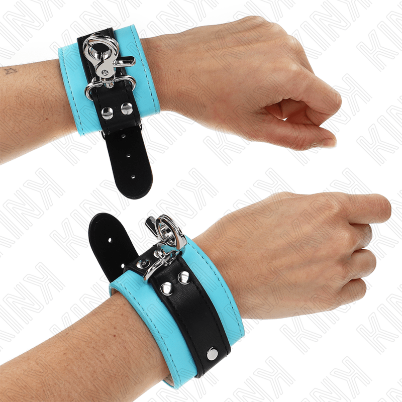 KINK - RESISTENZA DA POLSO PREMIUM CON SERRATURA NERO / BLU REGOLABILE 21 - 28 CM X 5,5 CM - KINK WRIST RESTRAINT - Intimo per le occasioni speciali | The Game Lingerie
