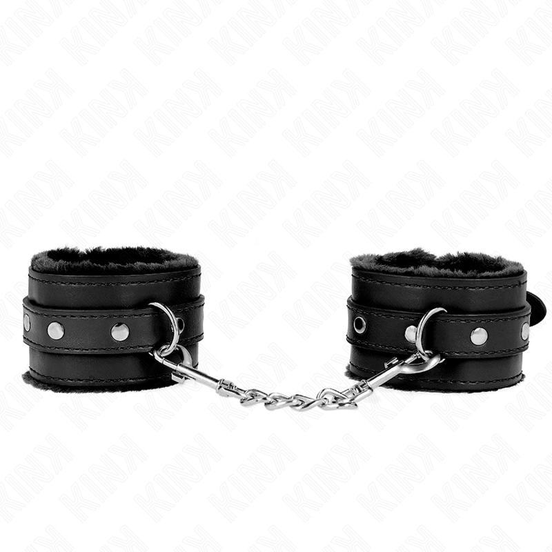 KINK - RESISTENZA DA POLSO PREMIUM FODERATA IN PELLICCIA NERA CON CINTURA NERA REGOLABILE 17 - 29 CM X 6 CM - KINK WRIST RESTRAINT - Intimo per le occasioni speciali | The Game Lingerie