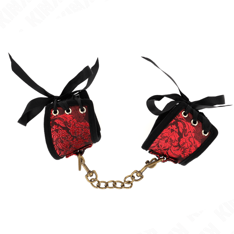 KINK - RESISTENZA DA POLSO SCANDALO DETTAGLI IN PIZZO ROSSO - NERO 24,5 CM X 6,5 CM - KINK WRIST RESTRAINT - Intimo per le occasioni speciali | The Game Lingerie