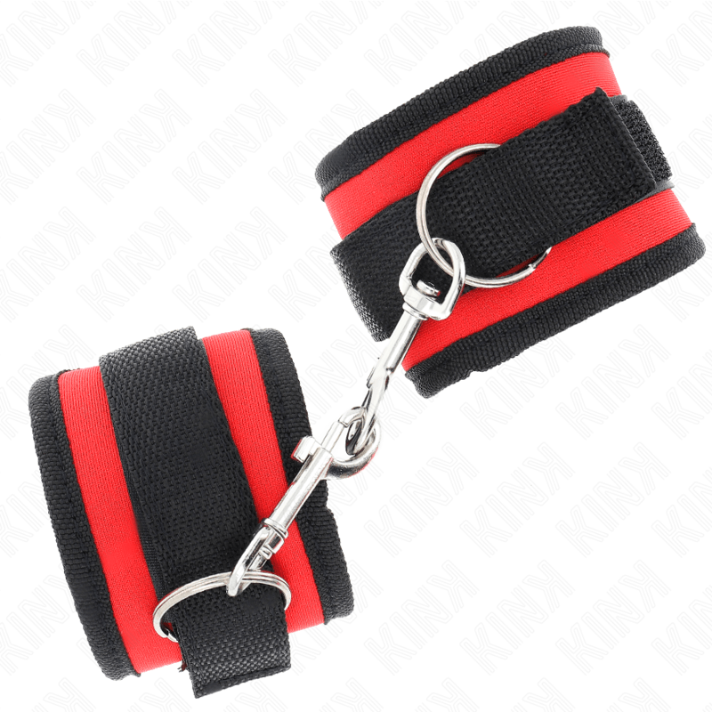 KINK - TENUTA DA POLSO IN NYLON HOOK&LOOP ROSSO - NERO MODELLO 2 REGOLABILE 18 - 35 CM X 6 CM - KINK WRIST RESTRAINT - Intimo per le occasioni speciali | The Game Lingerie