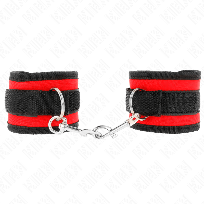 KINK - TENUTA DA POLSO IN NYLON HOOK&LOOP ROSSO - NERO MODELLO 2 REGOLABILE 18 - 35 CM X 6 CM - KINK WRIST RESTRAINT - Intimo per le occasioni speciali | The Game Lingerie