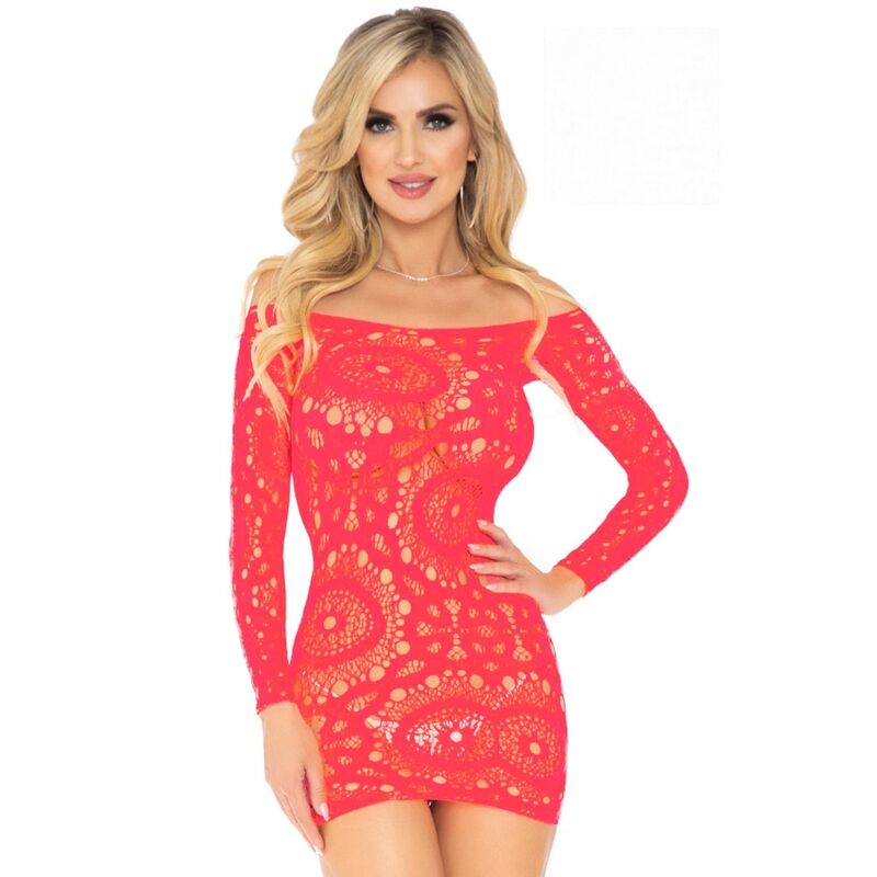 LEG AVENUE - ABITO CORTO A MANICHE LUNGE IN PIZZO ALL'UNCINETTO ROSSO TAGLIA UNICA - LEG AVENUE DRESSES - Intimo per le occasioni speciali | The Game Lingerie