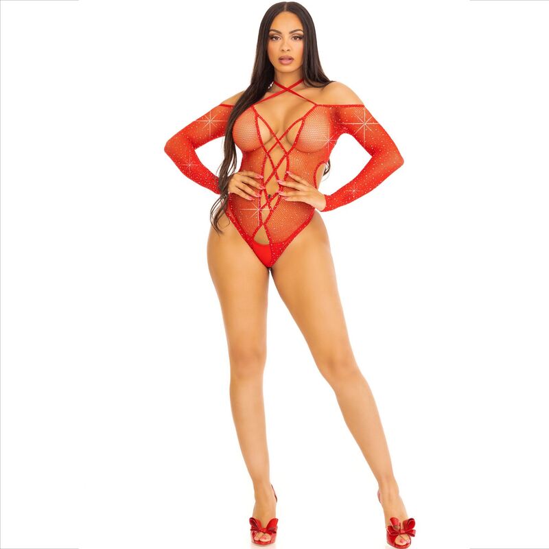 LEG AVENUE - BODY CROTHLESS CON ROSSO LUCIDO - LEG AVENUE BODYSTOCKINGS - Intimo per le occasioni speciali | The Game Lingerie