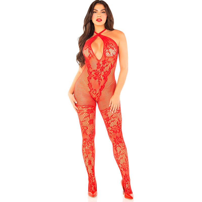 LEG AVENUE - BODYSTOCKING A MAGLIA CON STAMPA A FIORI ROSSO TAGLIA UNICA - LEG AVENUE BODYSTOCKINGS - Intimo per le occasioni speciali | The Game Lingerie