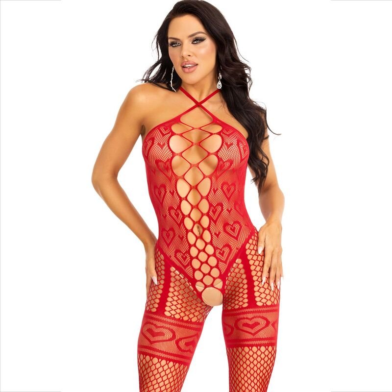 LEG AVENUE - BODYSTOCKING CAVEZZA COLLO ROSSO CUORI ROSSI - LEG AVENUE BODYSTOCKINGS - Intimo per le occasioni speciali | The Game Lingerie