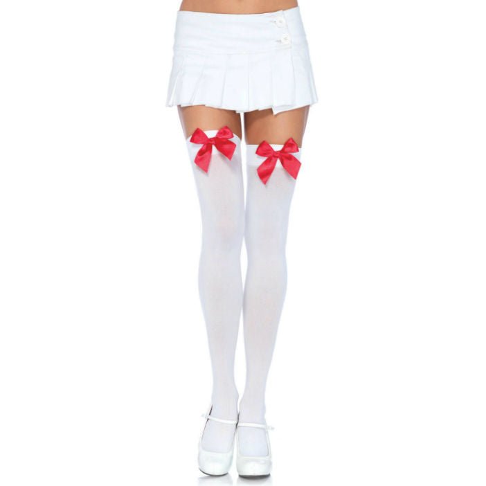 LEG AVENUE - CALZAMAGLIA IN NYLON CON FIOCCO BIANCO/ROSSO - LEG AVENUE HOSIERY - Intimo per le occasioni speciali | The Game Lingerie