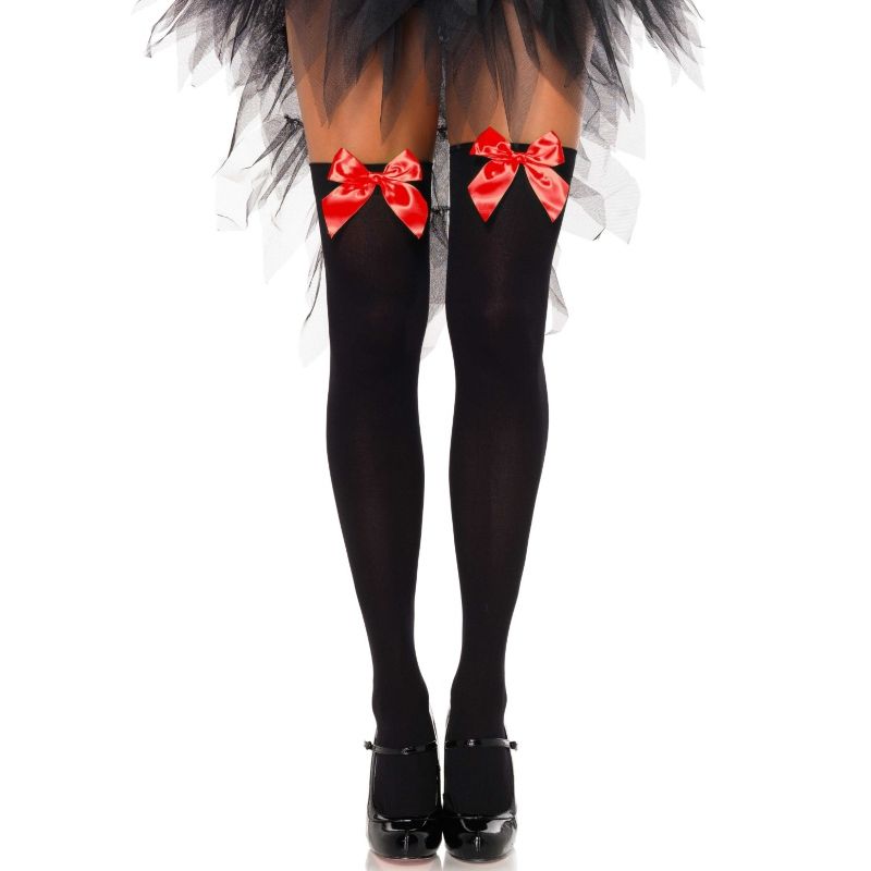 LEG AVENUE - CALZAMAGLIA IN NYLON NERO CON FIOCCO ROSSO TAGLIA UNICA - LEG AVENUE HOSIERY - Intimo per le occasioni speciali | The Game Lingerie