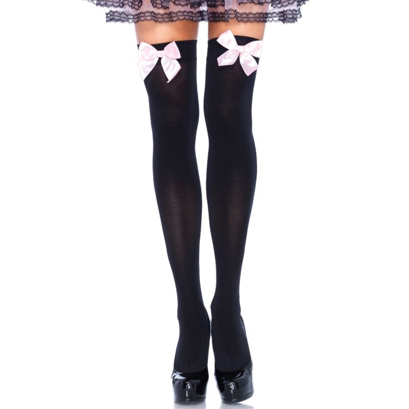 LEG AVENUE - CALZANTE IN NYLON NERO CON FIOCCO ROSA TAGLIA UNICA - LEG AVENUE HOSIERY - Intimo per le occasioni speciali | The Game Lingerie