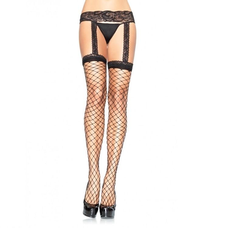 LEG AVENUE - CALZE A RETE CON REGGISERA IN PIZZO NERO - LEG AVENUE HOSIERY - Intimo per le occasioni speciali | The Game Lingerie