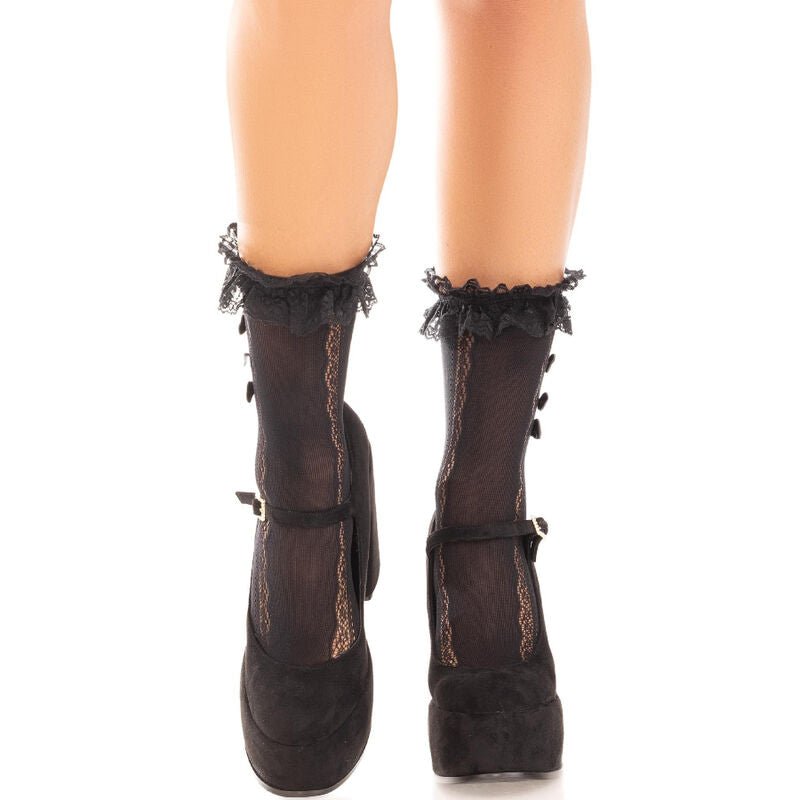 LEG AVENUE - CALZINI ALLA CAVIGLIA CON VOLANT NERO - LEG AVENUE HOSIERY - Intimo per le occasioni speciali | The Game Lingerie