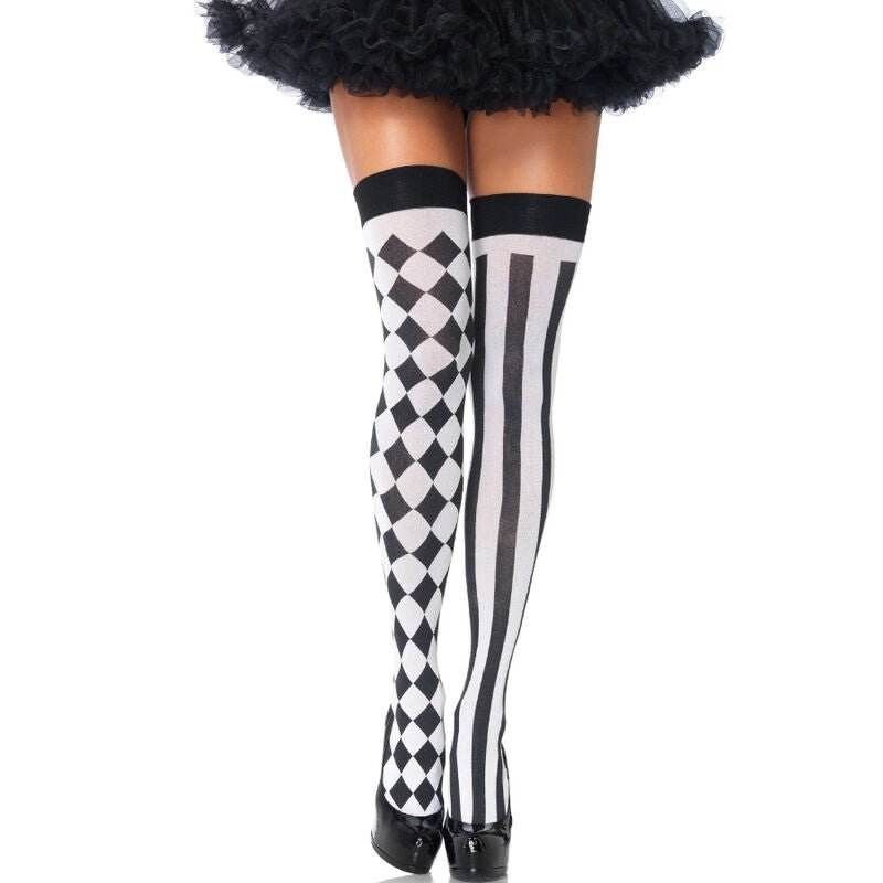 LEG AVENUE - CALZINI ALTI ARLECCHINO BIANCO/NERO - LEG AVENUE HOSIERY - Intimo per le occasioni speciali | The Game Lingerie