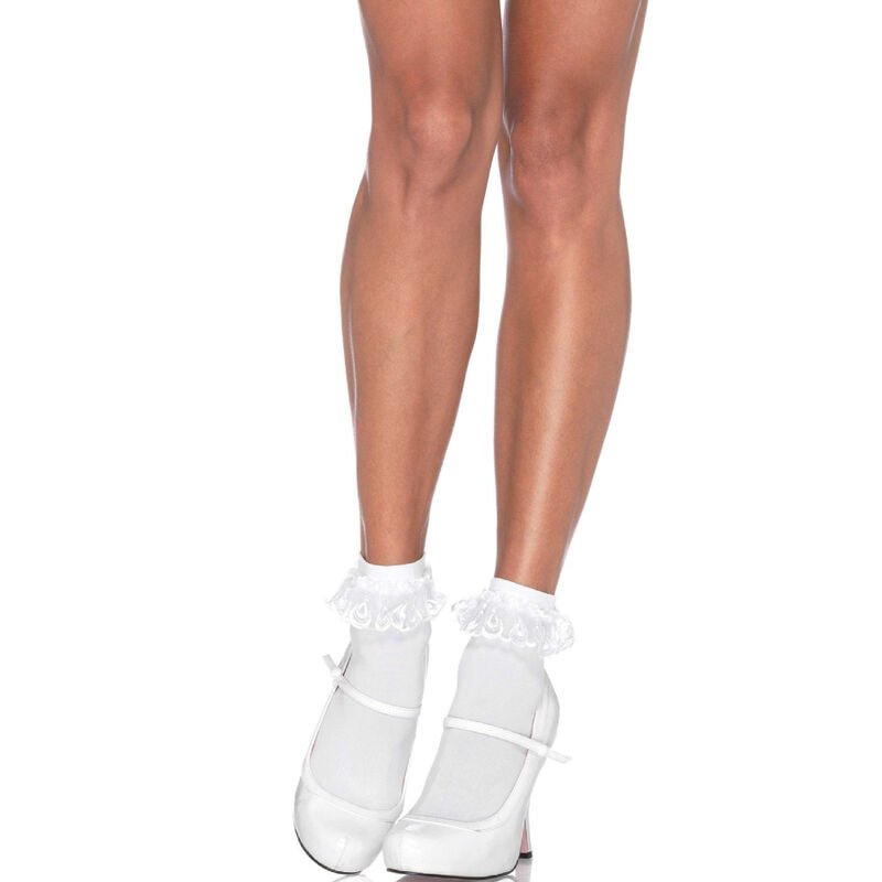 LEG AVENUE - CALZINI IN PIZZO BIANCO CON VOLANT - LEG AVENUE HOSIERY - Intimo per le occasioni speciali | The Game Lingerie