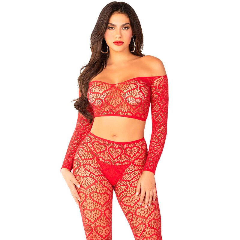 LEG AVENUE - CROP TOP + CALZE ROSSO TAGLIA UNICA - LEG AVENUE BODYSTOCKINGS - Intimo per le occasioni speciali | The Game Lingerie