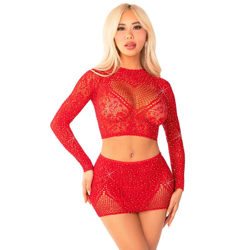 LEG AVENUE - GONNA CORTA IN RETE LUCIDA + MINI ROSSA - LEG AVENUE DRESSES - Intimo per le occasioni speciali | The Game Lingerie