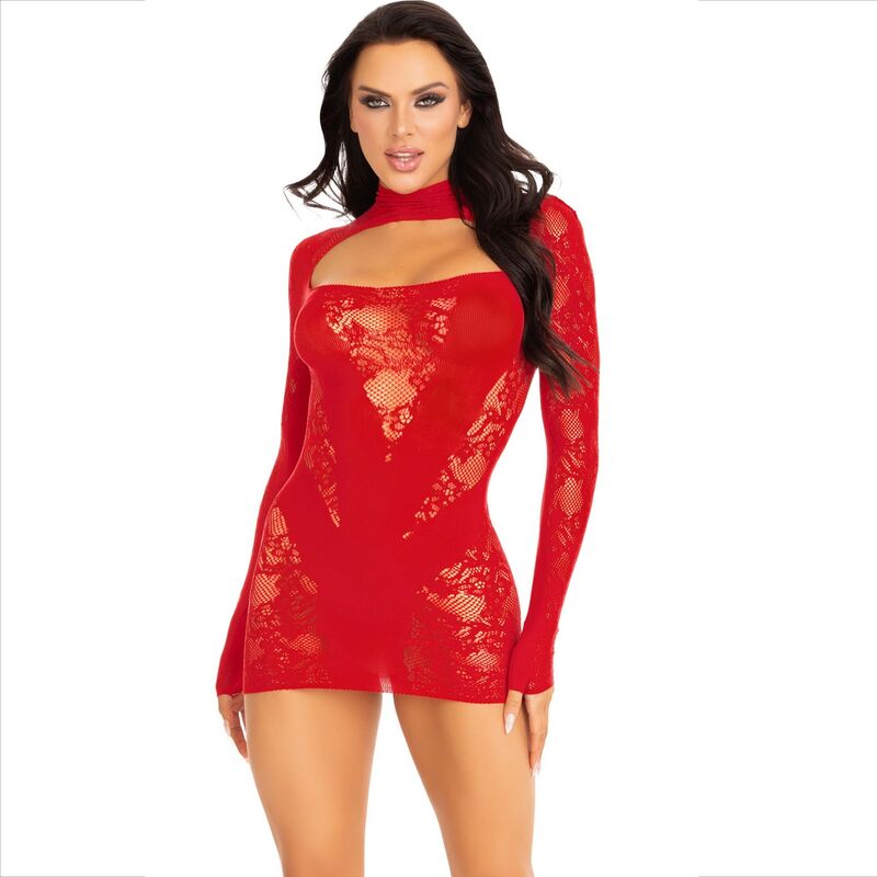 LEG AVENUE - MINI ABITO CON PIZZO MANICA LUNGA ROSSO - LEG AVENUE DRESSES - Intimo per le occasioni speciali | The Game Lingerie