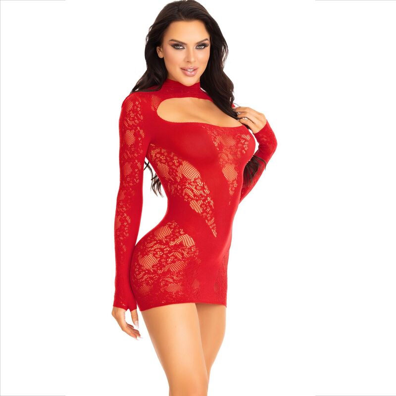 LEG AVENUE - MINI ABITO CON PIZZO MANICA LUNGA ROSSO - LEG AVENUE DRESSES - Intimo per le occasioni speciali | The Game Lingerie