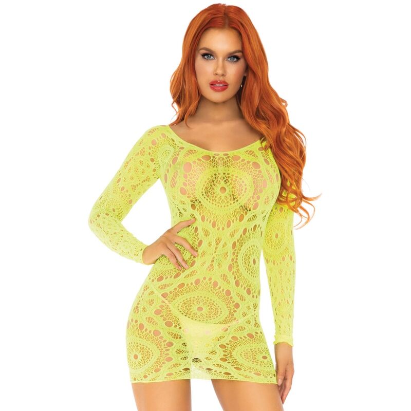 LEG AVENUE - MINI ABITO IN PIZZO ALL'UNCINETTO MANICA LUNGA NEON TAGLIA UNICA - LEG AVENUE DRESSES - Intimo per le occasioni speciali | The Game Lingerie