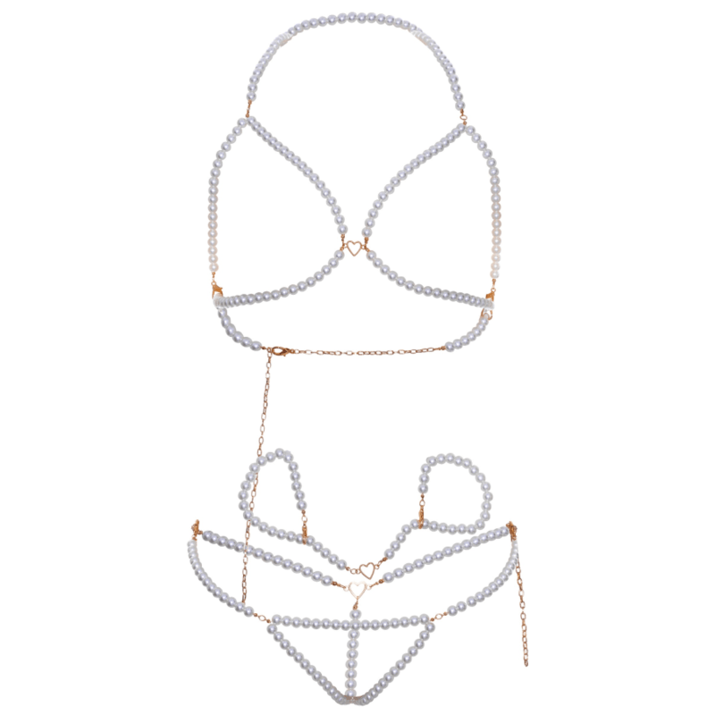 LEG AVENUE - SET POLSINI REGGISENO E PERIZOMA CON PERLE - LEG AVENUE KINK - Intimo per le occasioni speciali | The Game Lingerie