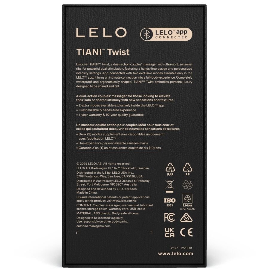 LELO - TIANI VIBRATORE A COPPIE TWIST IN SCHIUMA - LELO - Intimo per le occasioni speciali | The Game Lingerie
