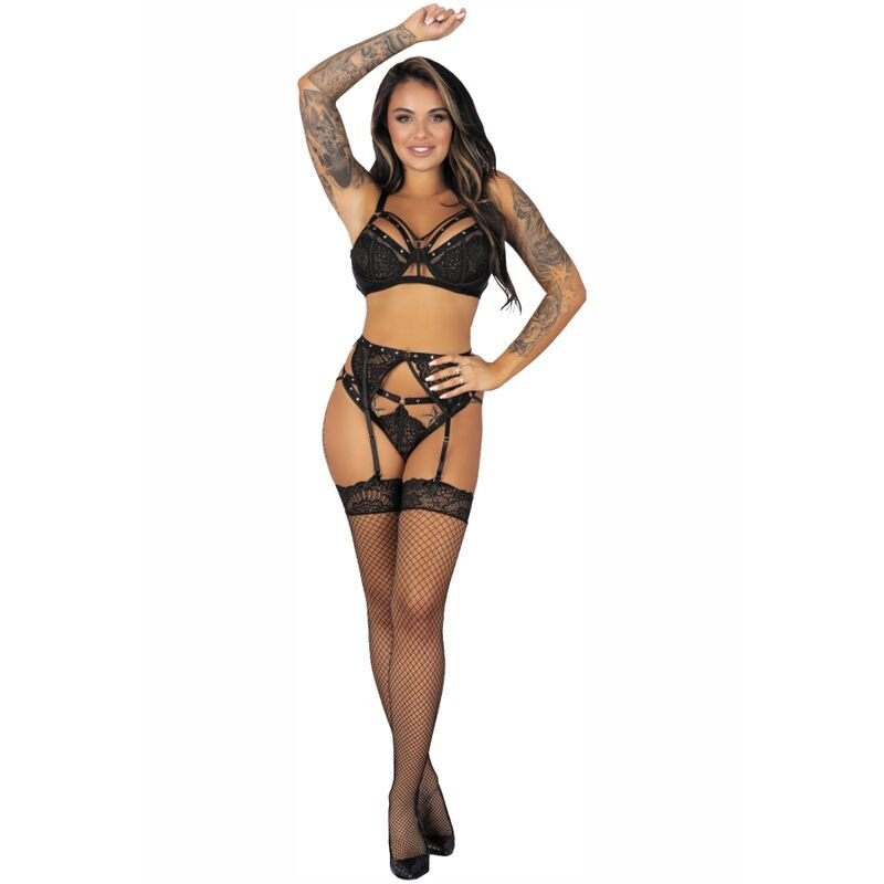 LIVCO CORSETTI FASHION - POJZON LC 90670 REGGISENO + REGGISENO + CALZE + SLIP NERO - LIVCO CORSETTI SETS - Intimo per le occasioni speciali | The Game Lingerie