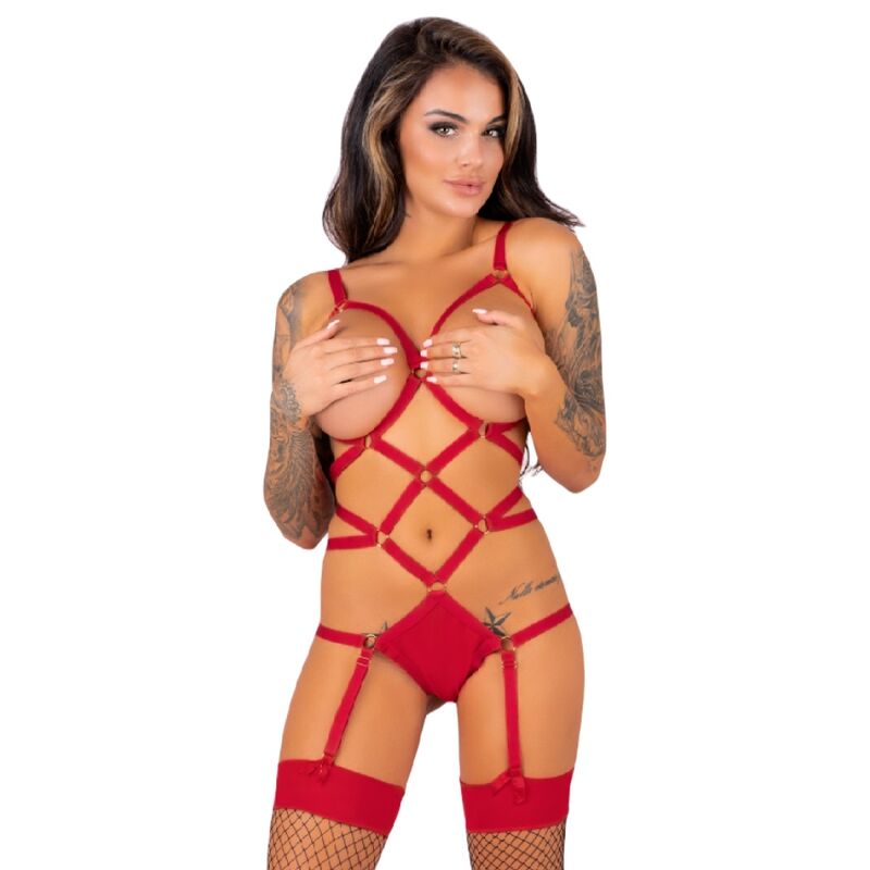 LIVCO CORSETTI FASHION - THIARA LC 20213 SET BODY + CALZE ROSSO S/M - LIVCO CORSETTI SETS - Intimo per le occasioni speciali | The Game Lingerie