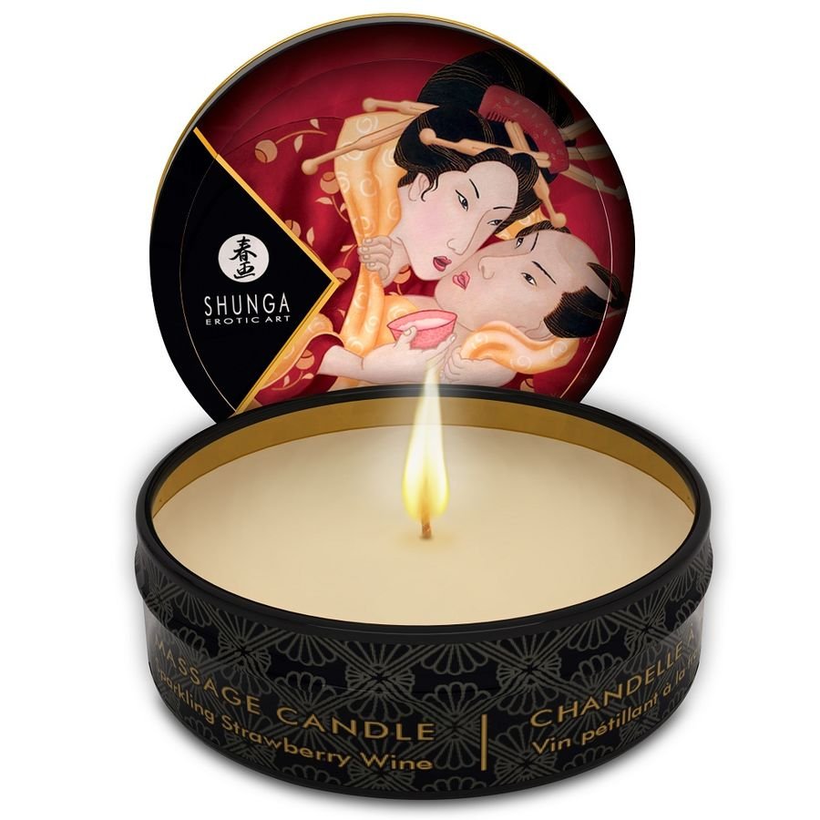 SHUNGA - MINI CARESS BY CANDELIGHT CANDELA DA MASSAGGIO FRAGOLE E CAVA 30 ML - SHUNGA CANDLES - Intimo per le occasioni speciali | The Game Lingerie