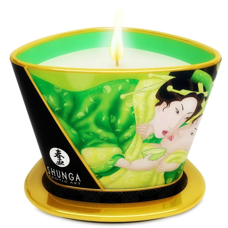 SHUNGA - MINI CARESS BY CANDELIGHT CANDELA DA MASSAGGIO T VERDE 170 ML - SHUNGA CANDLES - Intimo per le occasioni speciali | The Game Lingerie