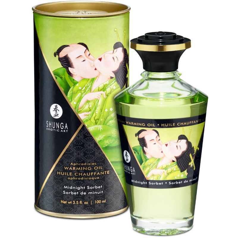 SHUNGA - OLIO DA MASSAGGIO CON EFFETTO CALORE GUSTO SORBETTO DI MEZZANOTTE 100 ML - SHUNGA OILS - Intimo per le occasioni speciali | The Game Lingerie
