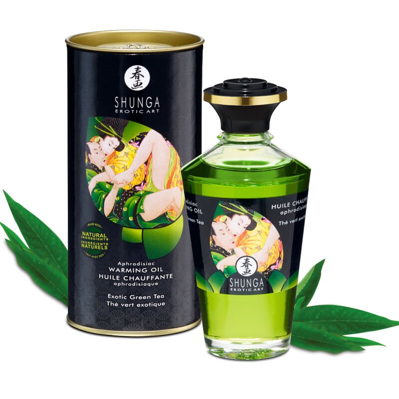SHUNGA - OLIO DA MASSAGGIO EFFETTO CALORE BIOLOGICO AL TÈ VERDE 100 ML - SHUNGA OILS - Intimo per le occasioni speciali | The Game Lingerie