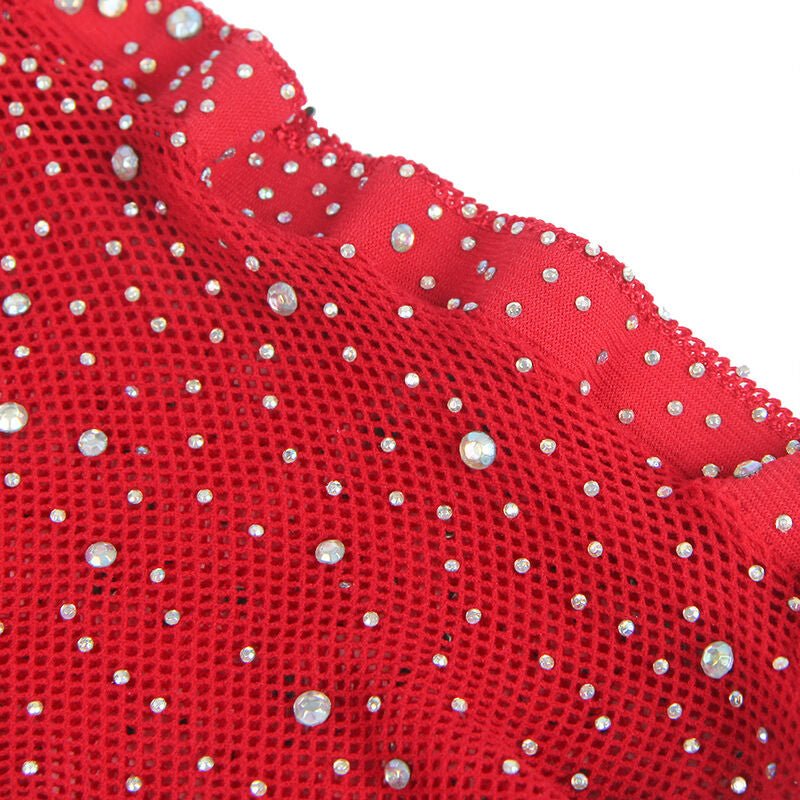 SUBBLIME - 952181 BODYSTOCKING A RETE CON GUANTI E STRASS ROSSO TAGLIA UNICA - SUBBLIME BODYSTOCKINGS - Intimo per le occasioni speciali | The Game Lingerie