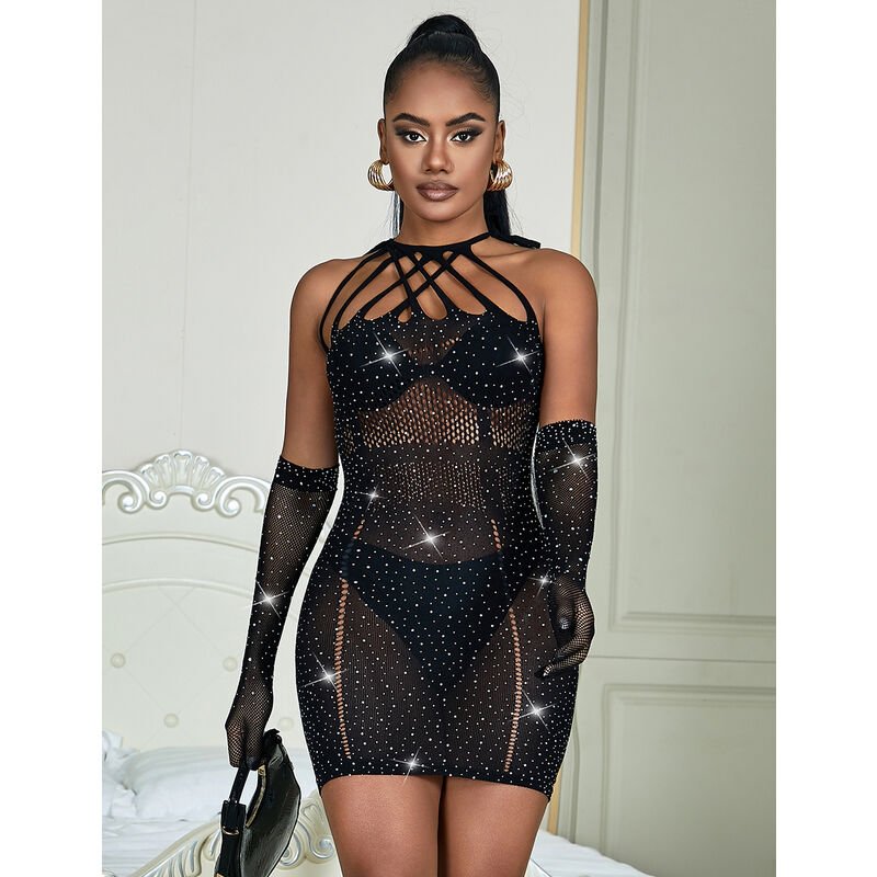 SUBBLIME - 952235 ABITO A RETE CON STRASS NERO TAGLIA UNICA - SUBBLIME DRESSES - Intimo per le occasioni speciali | The Game Lingerie