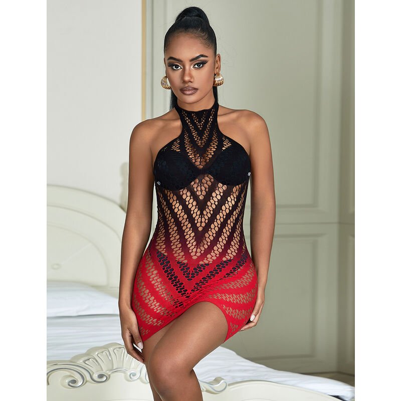 SUBBLIME - 952242 VESTITO ELASTICO A RETE DEGRADATA ROSSO E NERO TAGLIA UNICA - SUBBLIME DRESSES - Intimo per le occasioni speciali | The Game Lingerie