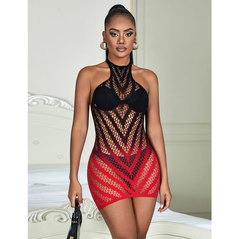 SUBBLIME - 952242 VESTITO ELASTICO A RETE DEGRADATA ROSSO E NERO TAGLIA UNICA - SUBBLIME DRESSES - Intimo per le occasioni speciali | The Game Lingerie