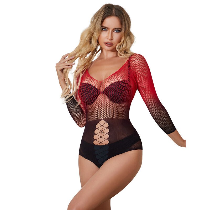SUBBLIME - 952259 VESTITO ELASTICO A RETE MANICA LUNGA SFUMATO ROSSO E NERO TAGLIA UNICA - SUBBLIME DRESSES - Intimo per le occasioni speciali | The Game Lingerie