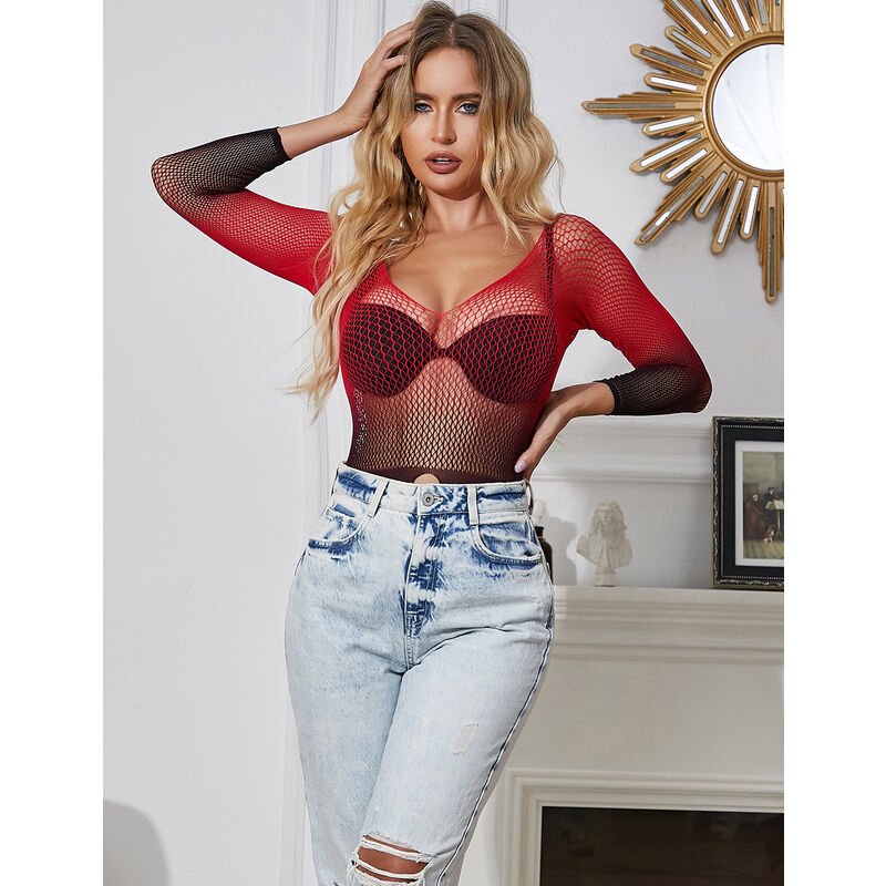 SUBBLIME - 952259 VESTITO ELASTICO A RETE MANICA LUNGA SFUMATO ROSSO E NERO TAGLIA UNICA - SUBBLIME DRESSES - Intimo per le occasioni speciali | The Game Lingerie