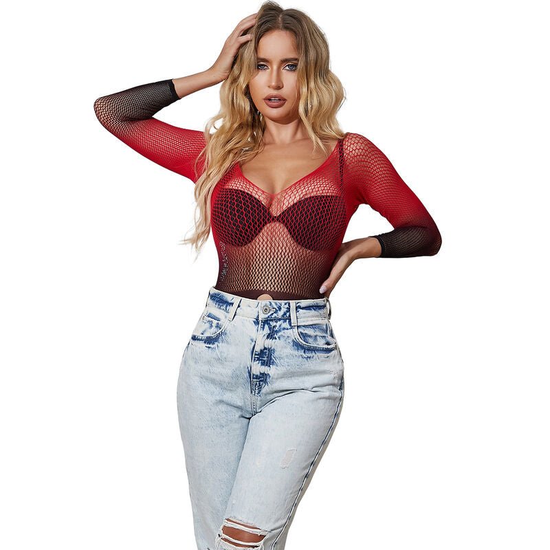 SUBBLIME - 952259 VESTITO ELASTICO A RETE MANICA LUNGA SFUMATO ROSSO E NERO TAGLIA UNICA - SUBBLIME DRESSES - Intimo per le occasioni speciali | The Game Lingerie