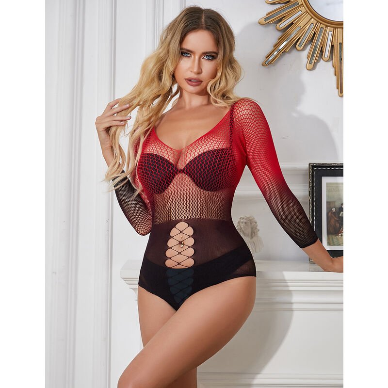 SUBBLIME - 952259 VESTITO ELASTICO A RETE MANICA LUNGA SFUMATO ROSSO E NERO TAGLIA UNICA - SUBBLIME DRESSES - Intimo per le occasioni speciali | The Game Lingerie