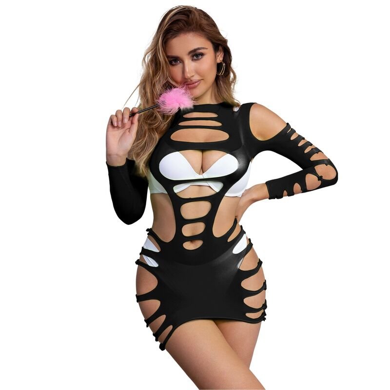 SUBBLIME - 952266 VESTITO ELASTICO A RETE MANICA LUNGA NERO TAGLIA UNICA - SUBBLIME DRESSES - Intimo per le occasioni speciali | The Game Lingerie