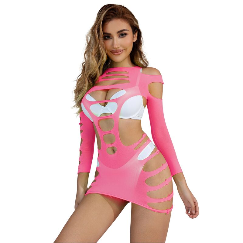 SUBBLIME - 952273 VESTITO ELASTICO A RETE MANICA LUNGA ROSA TAGLIA UNICA - SUBBLIME DRESSES - Intimo per le occasioni speciali | The Game Lingerie
