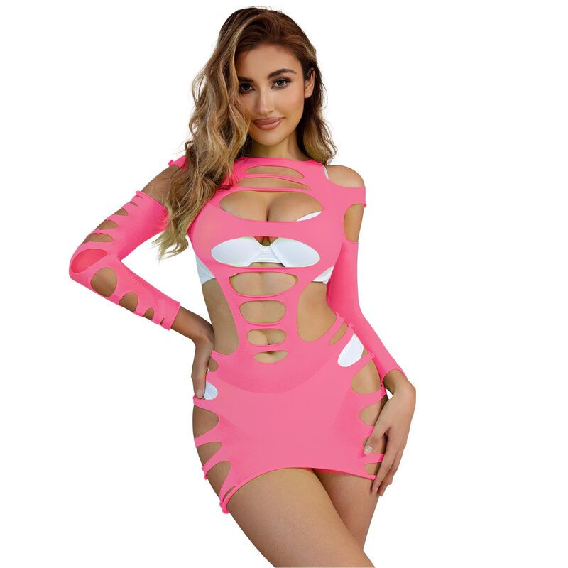 SUBBLIME - 952273 VESTITO ELASTICO A RETE MANICA LUNGA ROSA TAGLIA UNICA - SUBBLIME DRESSES - Intimo per le occasioni speciali | The Game Lingerie