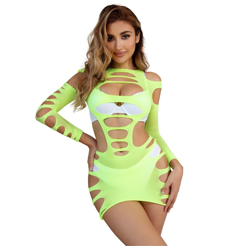 SUBBLIME - 952280 VESTITO ELASTICO A RETE MANICA LUNGA VERDE TAGLIA UNICA - SUBBLIME DRESSES - Intimo per le occasioni speciali | The Game Lingerie