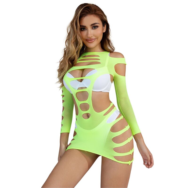 SUBBLIME - 952280 VESTITO ELASTICO A RETE MANICA LUNGA VERDE TAGLIA UNICA - SUBBLIME DRESSES - Intimo per le occasioni speciali | The Game Lingerie