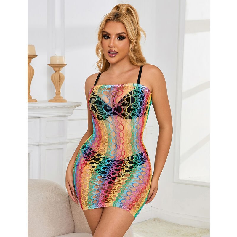 SUBBLIME - 952365 VESTITO A RETE CON SPALLE NUDE ARCOBALENO TAGLIA UNICA - SUBBLIME DRESSES - Intimo per le occasioni speciali | The Game Lingerie