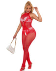 SUBBLIME - 952372 BODYSTOCKING A RETE E PIZZO SENZA CAVALLO CON COLLO ALTO ROSSO TAGLIA UNICA - SUBBLIME BODYSTOCKINGS - Intimo per le occasioni speciali | The Game Lingerie
