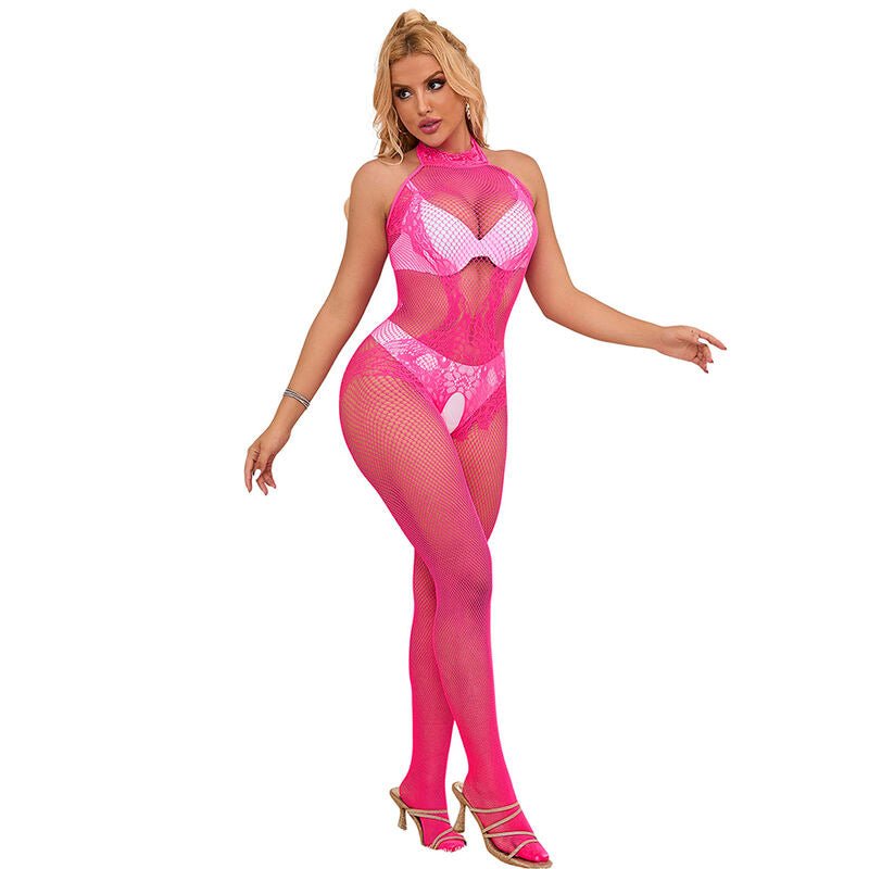 SUBBLIME - 952389 BODYSTOCKING A RETE E PIZZO SENZA CAVALLO CON COLLO ALTO ROSA TAGLIA UNICA - SUBBLIME BODYSTOCKINGS - Intimo per le occasioni speciali | The Game Lingerie