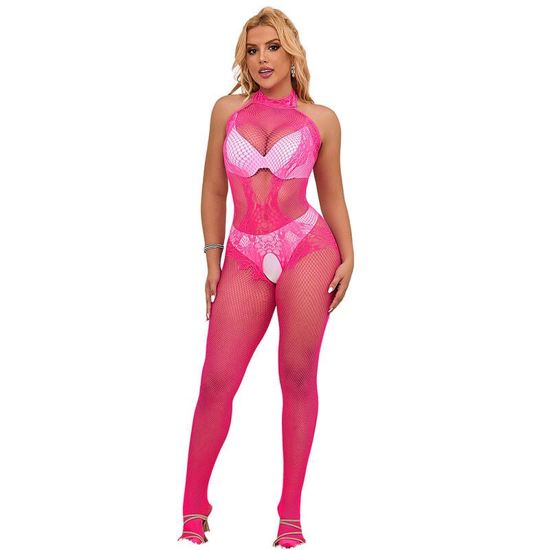 SUBBLIME - 952389 BODYSTOCKING A RETE E PIZZO SENZA CAVALLO CON COLLO ALTO ROSA TAGLIA UNICA - SUBBLIME BODYSTOCKINGS - Intimo per le occasioni speciali | The Game Lingerie