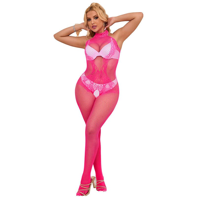 SUBBLIME - 952389 BODYSTOCKING A RETE E PIZZO SENZA CAVALLO CON COLLO ALTO ROSA TAGLIA UNICA - SUBBLIME BODYSTOCKINGS - Intimo per le occasioni speciali | The Game Lingerie