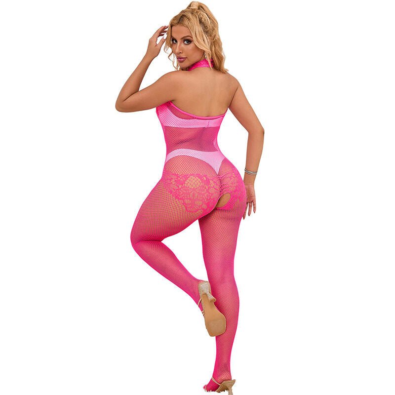 SUBBLIME - 952389 BODYSTOCKING A RETE E PIZZO SENZA CAVALLO CON COLLO ALTO ROSA TAGLIA UNICA - SUBBLIME BODYSTOCKINGS - Intimo per le occasioni speciali | The Game Lingerie